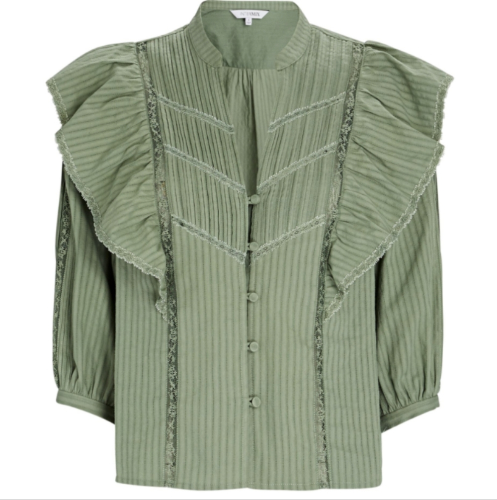 Intermix Sage Green Cotton Frilly Blouse 6